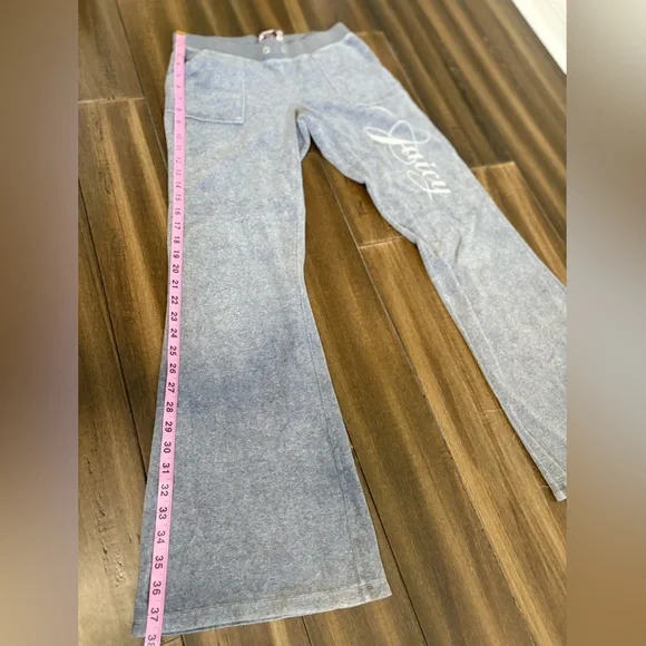 Y2K Vtg Low Rise Juicy Couture Gray Flared Track Pants w/ pockets Loungwear swan - Picture 4 of 11